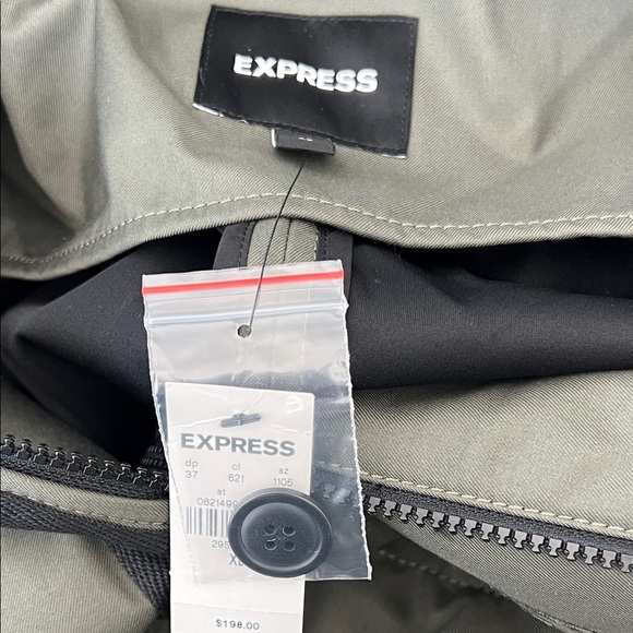 Express Olive Men's Trench Coat - Picture 7 of 7